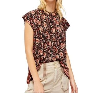 Free People High Tide Dual Print High/Low T shirt size Large